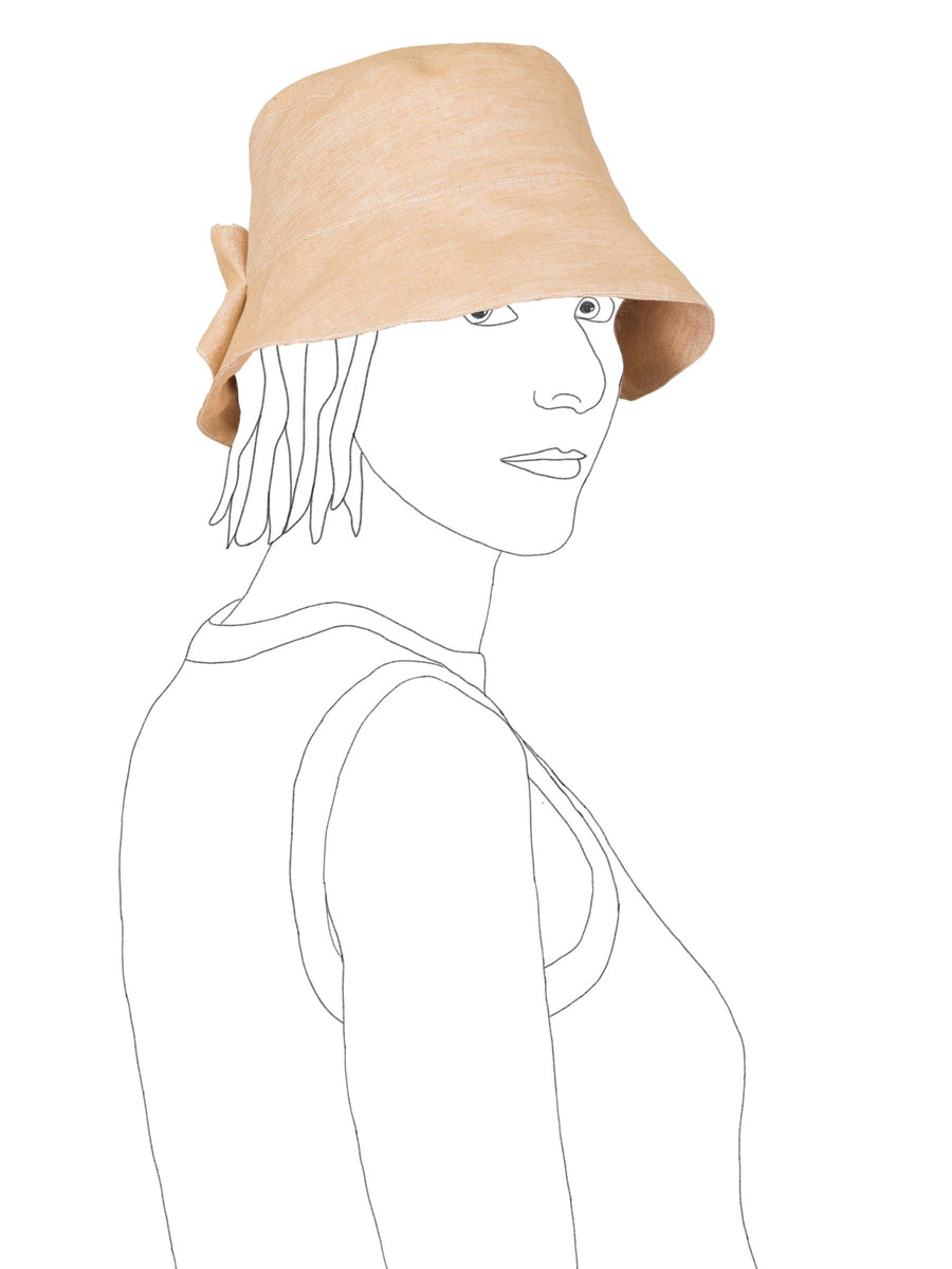 Bow Bucket Hat in Ramie Twill